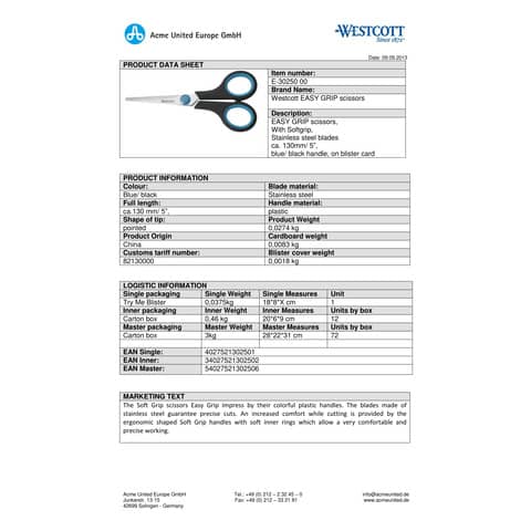 Forbici Westcott Soft Grip Easy Grip blu/nero simmetriche 14 cm E-30250 00